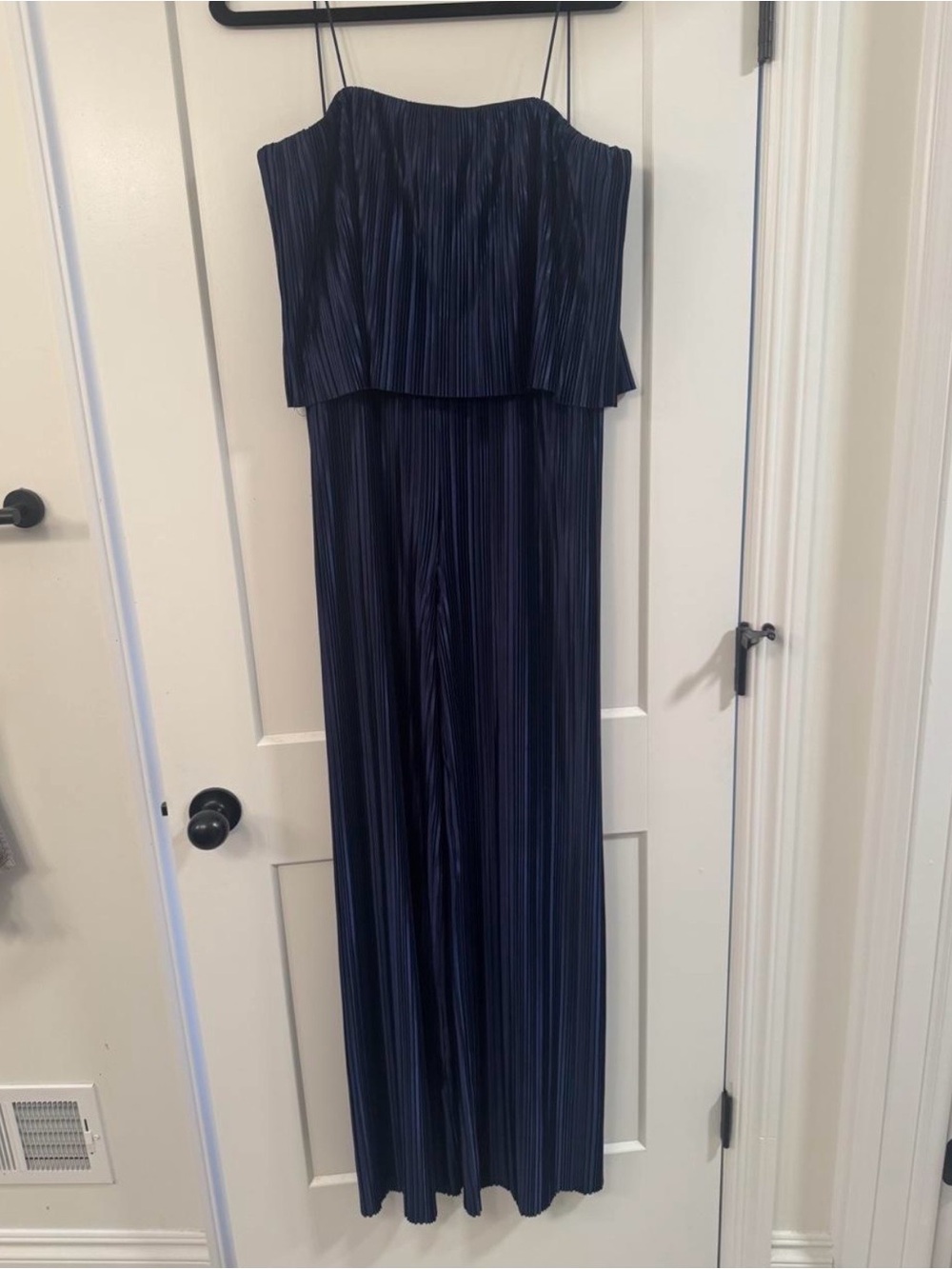 Amanda Uprichard Navy Strapless Pleated Jumpsuit